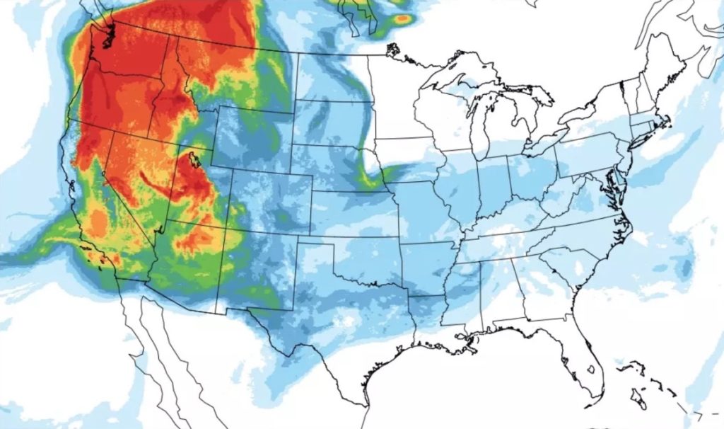 Wildfire smoke movement on the west coast